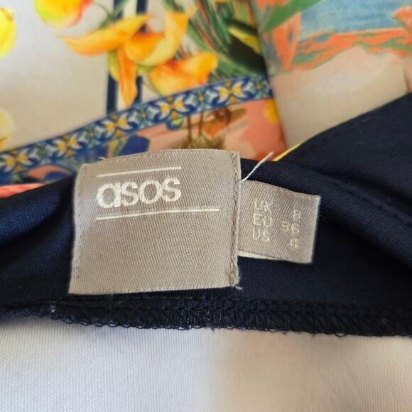 ASOS Tropical Multi Print Dress Scuba Open Back Fit Flare Tomato Girl Women 4 - Picture 12 of 14